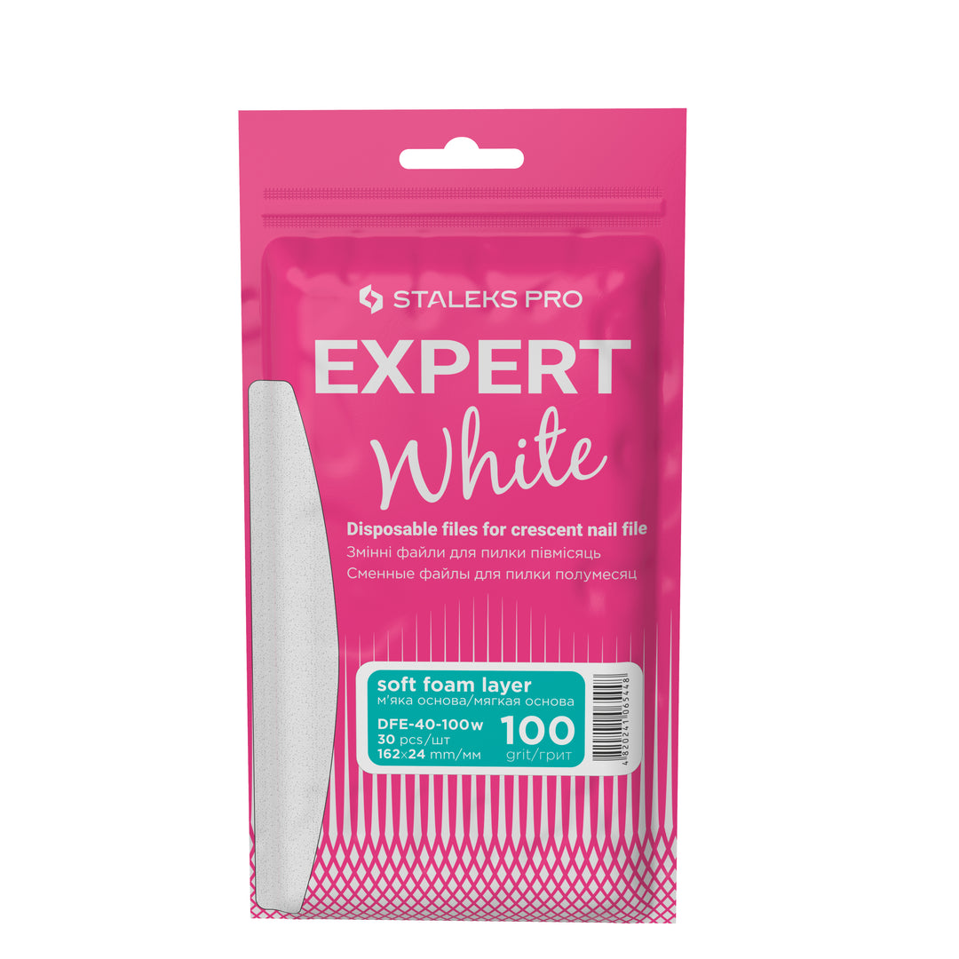 White disposable files, Staleks Pro Expert 40, 100 grit (30 pcs)