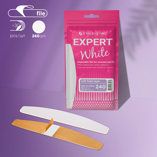 White disposable files, Staleks Pro Expert 40, 240 grit (30 pcs)